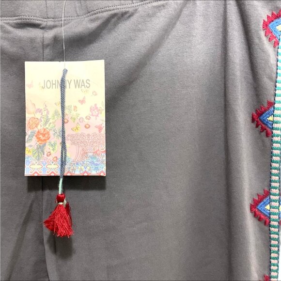 Johnny Was Clover Embroidered Leggings Charcoal Gray Floral Trim NWT XL MSRP 175 - Picture 6 of 8